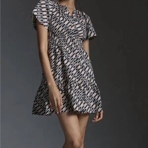 Anthropologie Somerset Cotton Mini Dress Size M Navy Link Pattern